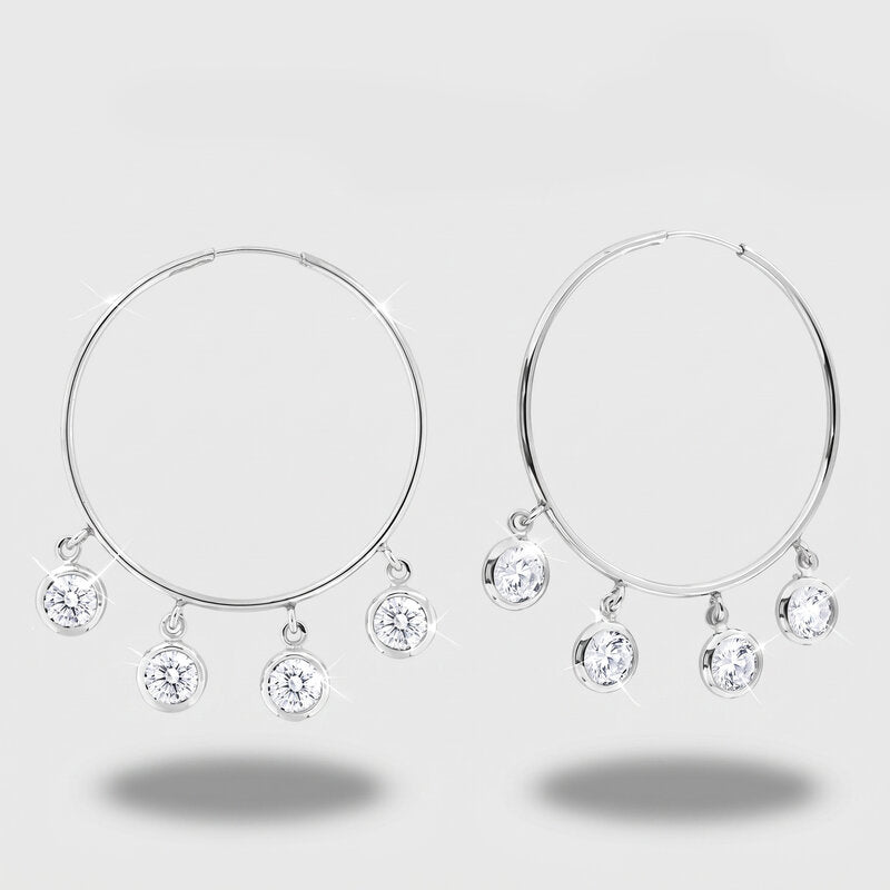 Orecchini in Argento 925  cerchio con cristalli bianchi pendenti - BYSIMON gioielli