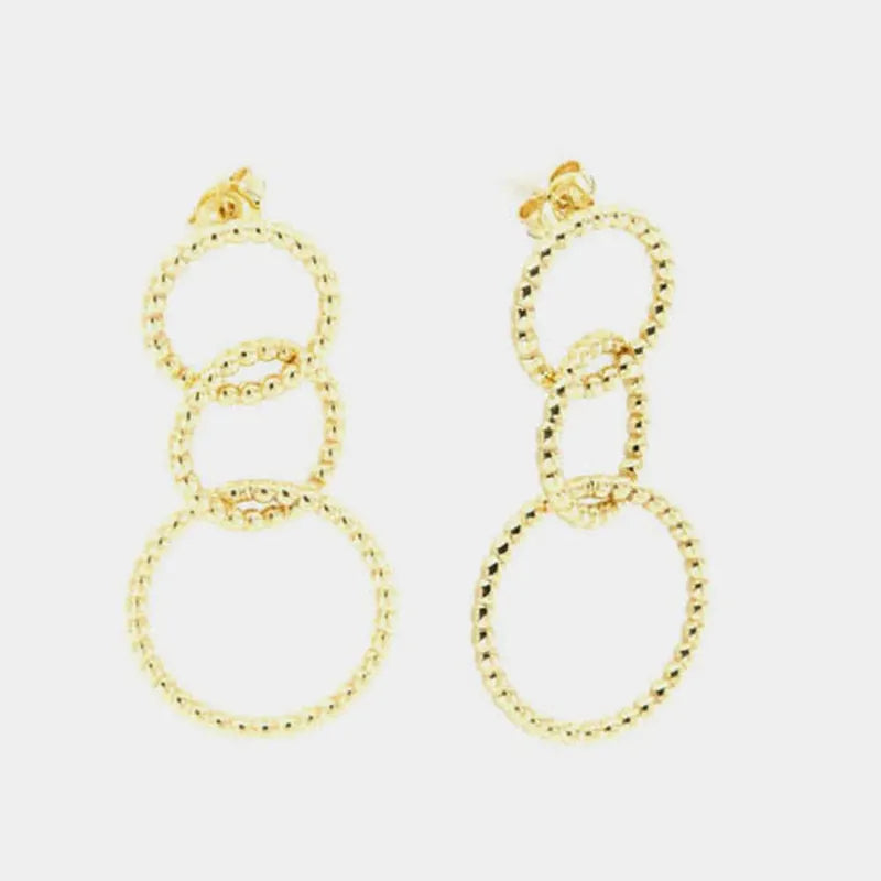 Orecchini in Argento 925 pendenti con cerchi uniti puntellati