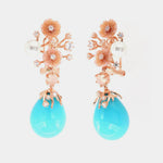 Orecchini in Argento 925 con fiori in madreperla con zirconi, perle di fiume e perla turchese SIMEONE - gioiello BySimon