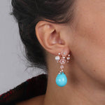 Orecchini in Argento 925 con fiori in madreperla con zirconi, perle di fiume e perla turchese SIMEONE - gioiello BySimon