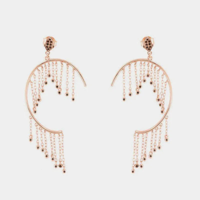 925 Silver hoop earrings with pendant black zircons