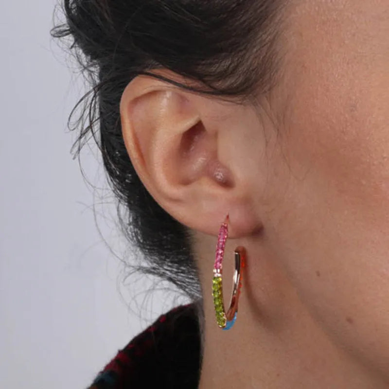 925 Sterling Silver hoop earrings, embellished with multi-colored zircons