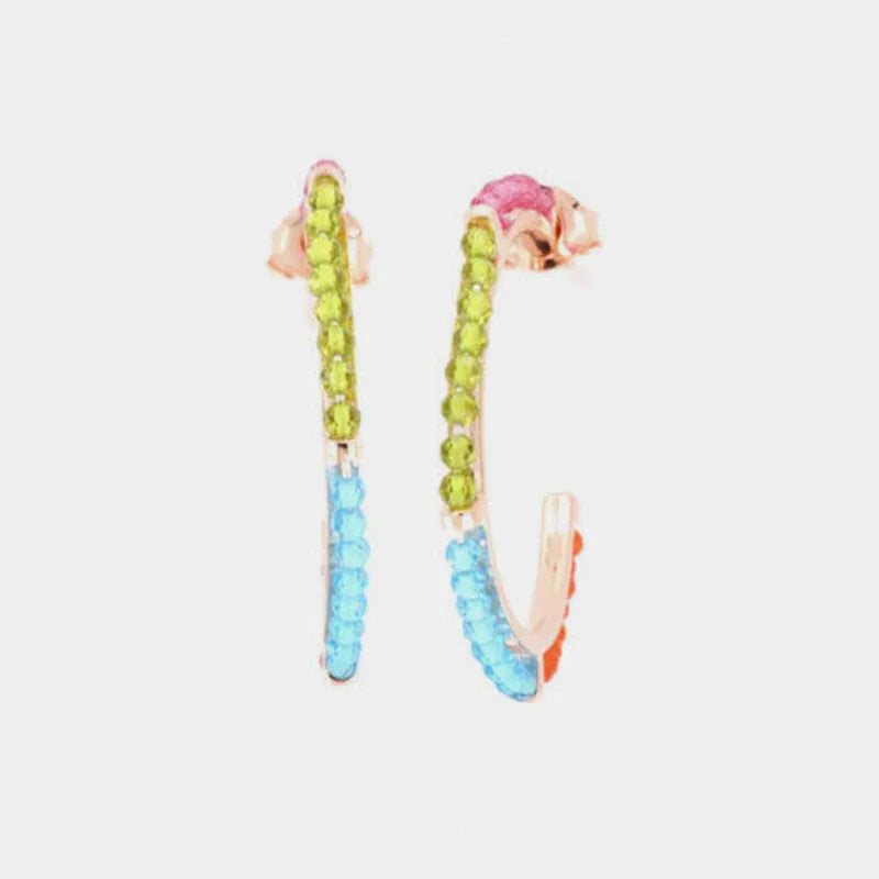 925 Sterling Silver hoop earrings, embellished with multi-colored zircons