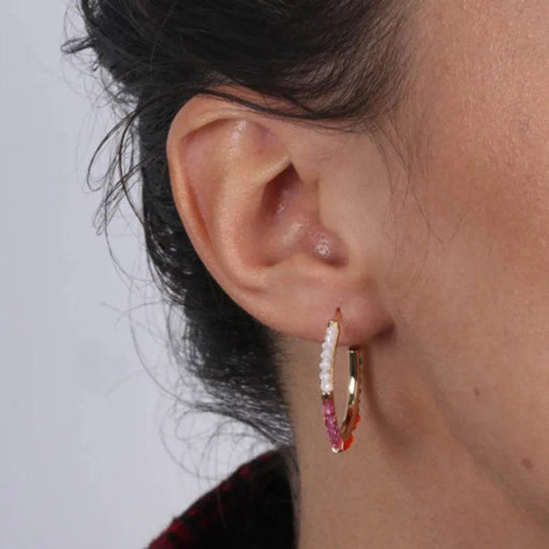 Hoop Earrings in 925 Sterling Silver, embellished with multicolor zircons