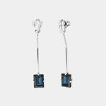 Orecchini in Argento 925 pendenti con doppio punto luce taglio carrè, impreziosito ds cristalli blu denim