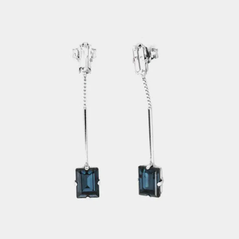 Orecchini in Argento 925 pendenti con doppio punto luce taglio carrè, impreziosito ds cristalli blu denim