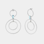 Orecchini in Argento 925 con doppi cerchi puntellati e cristallo azzurro centrale