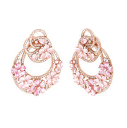 Orecchini in Argento 925 a cerchio pendente con fiori di zirconi dalle sfumature rosa e bianco