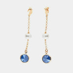 Orecchini in Argento 925 pendenti con cristallo royal blu e perla bianca centrale