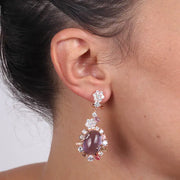 Orecchini in Argento 925 pendenti, con grande zircone viola centrale, impreziosito da zirconi bianchi