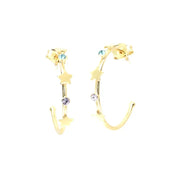 Orecchini in Argento 925 semicerchio con stelle impreziosito da cristalli colorati.
