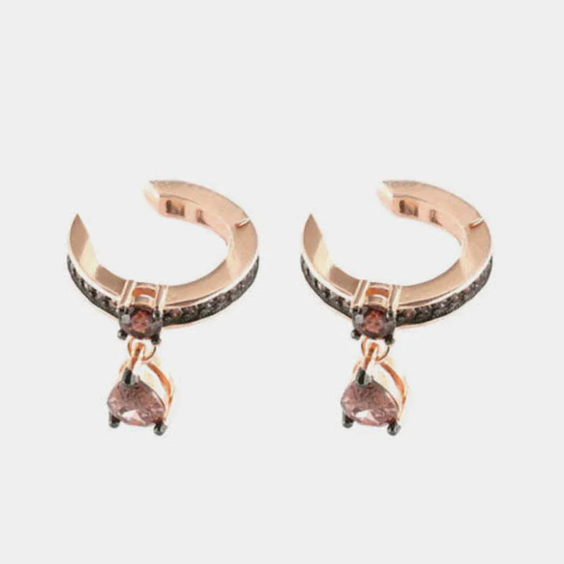 Silver Ear Cuff with black zircons and dangling smoky zircon