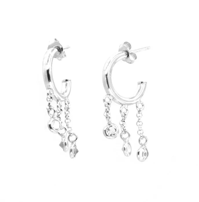 Orecchini in Argento 925 cerchietti con cascatina di cristalli bianchi pendenti