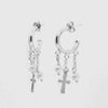 Orecchini in Argento 925 cerchietti con perle di acqua dolce e croce centrale pendente