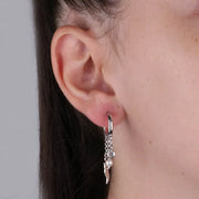 Orecchini in Argento 925 cerchietti con cascatina di charms. Corno portafortuna, perle di acqua dolce e cristalli.