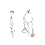 Orecchini in Argento 925 cerchietti con pendenti a cascatina con stelle, labbra e perle di acqua