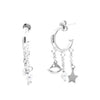 Orecchini in Argento 925 cerchietti con pendenti a cascatina con stelle, labbra e perle di acqua