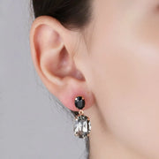 Orecchini in Argento 925 doppio punto luce con cristallo ovale fumè pendente