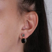 Orecchini in Argento 925 doppio punto luce quadrato  con cristalli fumè