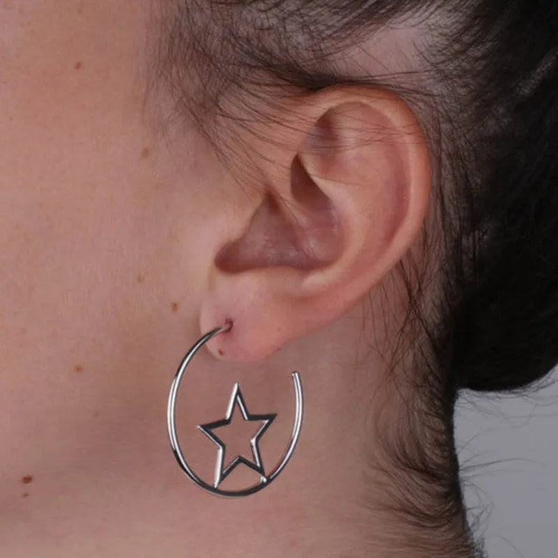Sterling Silver half-hoop earrings with smooth inner star