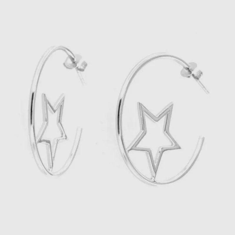 Sterling Silver half-hoop earrings with smooth inner star