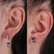 Orecchini in Argento 925 cerchietti con teschi impreziositi da zirconi neri