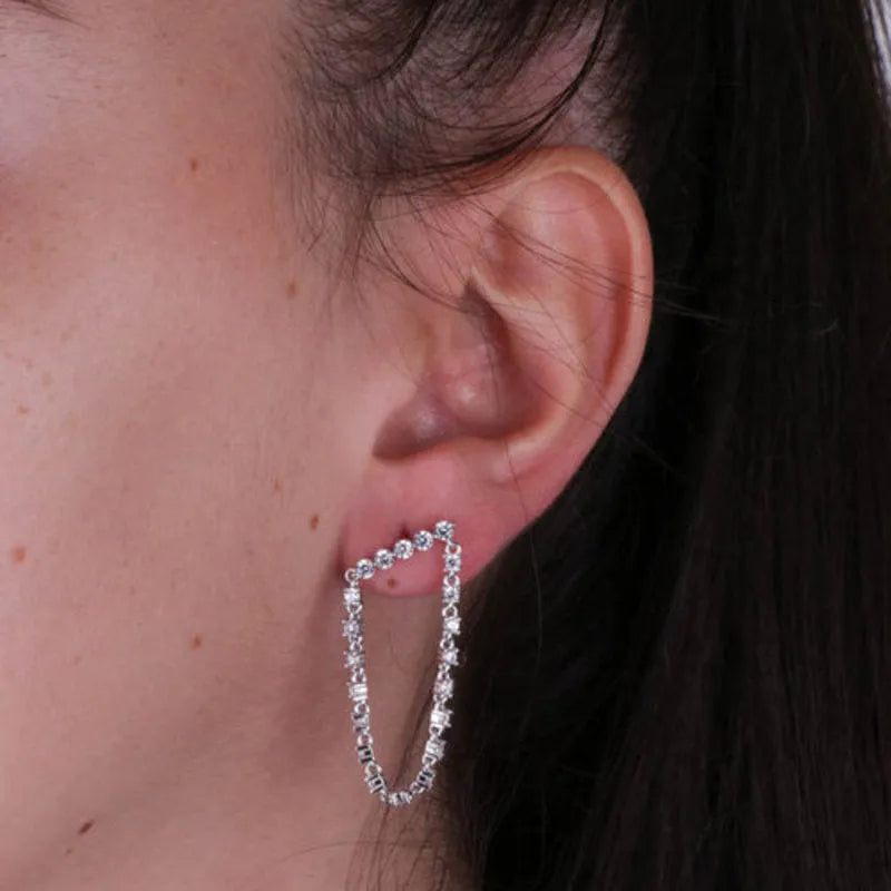 925 Sterling Silver Dangle Earrings Embellished with White Zircons