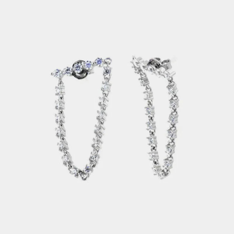 925 Sterling Silver Dangle Earrings Embellished with White Zircons