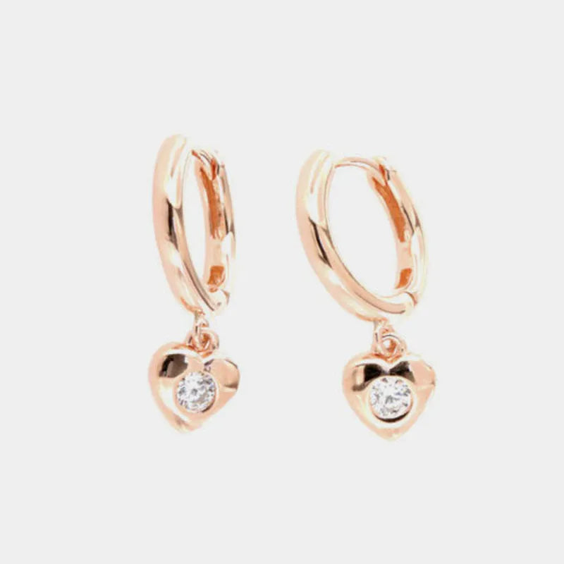 Sterling Silver hoop earrings with hearts embellished with white zircons