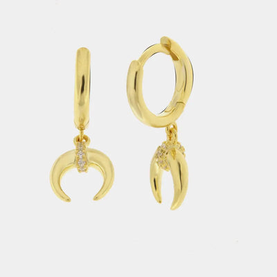 Orecchini in Argento 925 cerchietti con mezze lune e zirconi bianchi