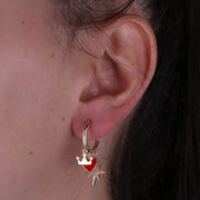 Orecchini in Argento 925 cerchietti con cuori rossi smaltati, corone, rosa dei venti a zirconi bianchi