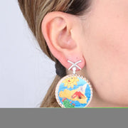 Orecchini in Argento 925 in legno, con stampa colorata, Sicilia e fichi d'india, impreziositi da zirconi bianchi