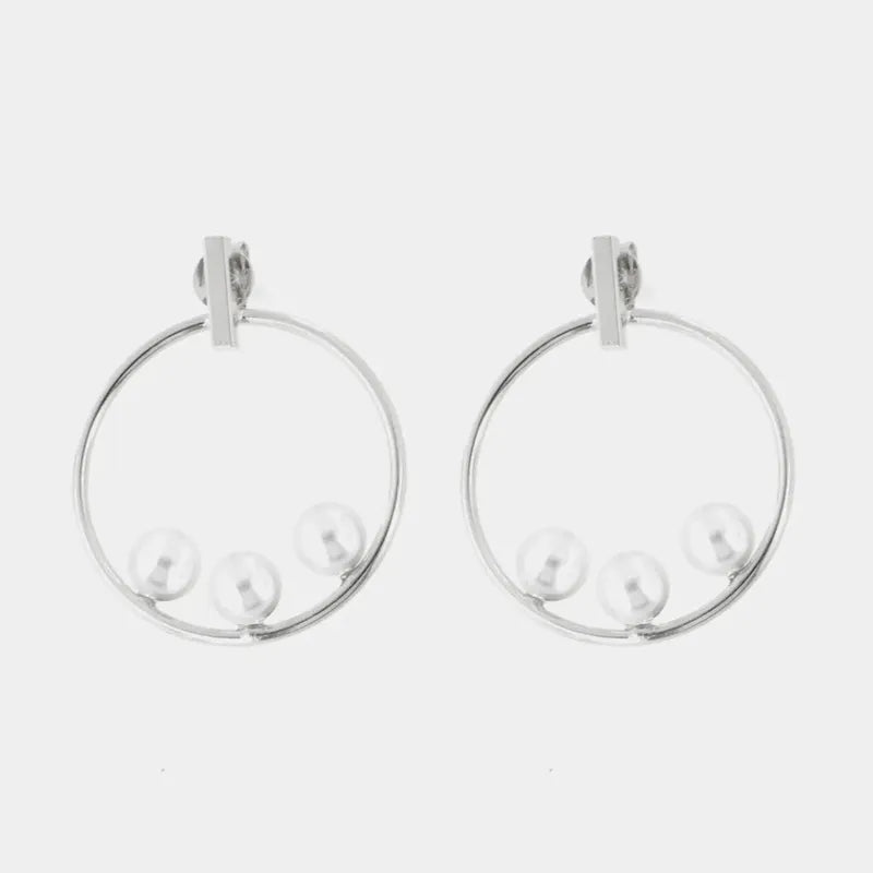 Orecchini in Argento 925 cerchio con trio di perla bianca