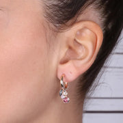 Orecchini in Argento 925  cerchio impreziosito da cristalli multicolore pendenti