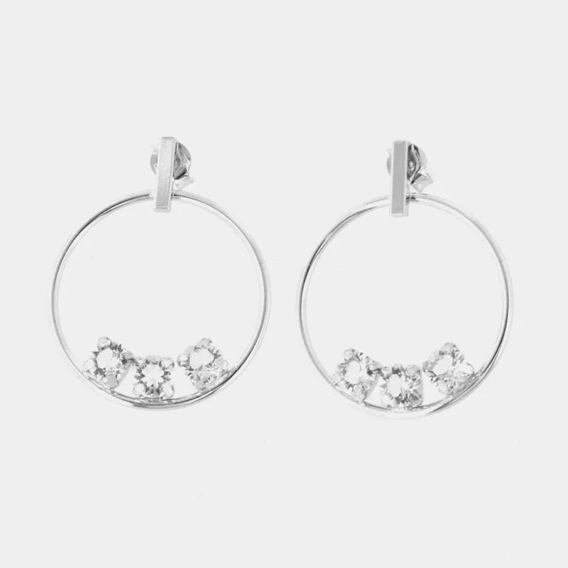 925 Silver Hoop Earrings with Trio of White Crystals