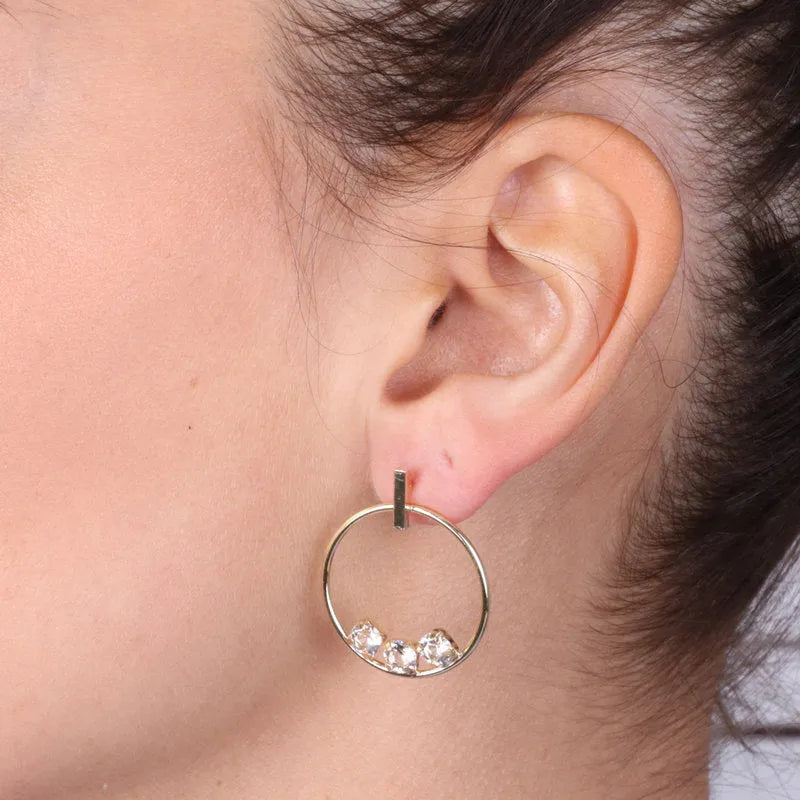 Sterling Silver 925 Hoop Earrings with Trio of White Crystals