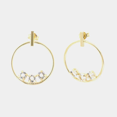 Sterling Silver 925 Hoop Earrings with Trio of White Crystals