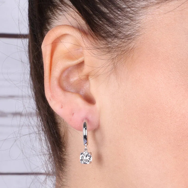925 Silver hoop earrings with dangling white crystal