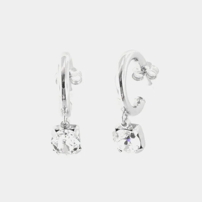 925 Silver hoop earrings with dangling white crystal