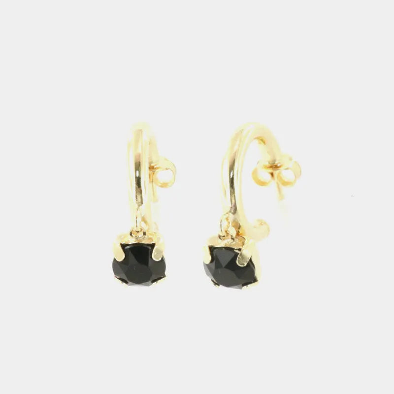 925 Silver Hoop Earrings with Dangling Black Crystal
