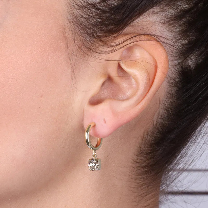 Sterling Silver 925 Hoop Earrings with Champagne Crystal Drop