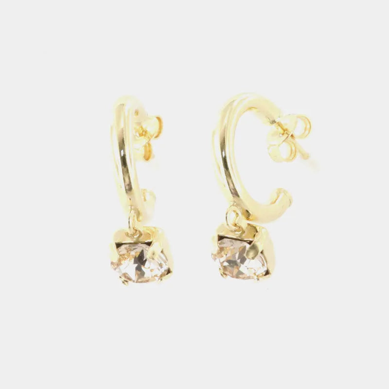 Sterling Silver 925 Hoop Earrings with Champagne Crystal Drop