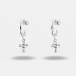 Orecchini in Argento 925 a cerchietto, con croci di cristalli bianchi - BYSIMON gioielli
