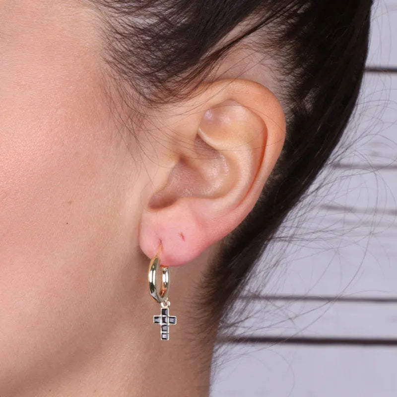 Sterling Silver hoop earrings with white crystal crosses