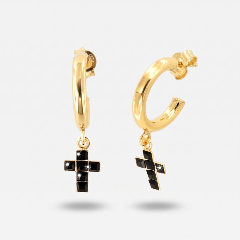Orecchini in Argento 925 a cerchietto, con croci di cristalli bianchi - BYSIMON gioielli