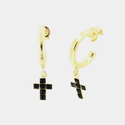 Orecchini in Argento 925 a cerchietto, con croci di cristalli bianchi
