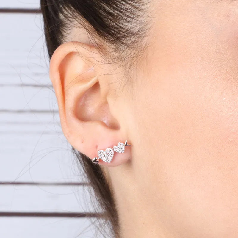 Sterling Silver 925 heart stud earrings with white zircons