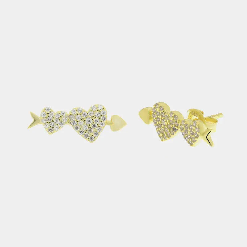 Sterling Silver 925 heart stud earrings with white zircons