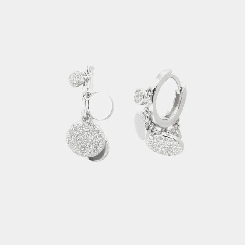 925 Silver hoop earrings with pendants embellished with white zircons