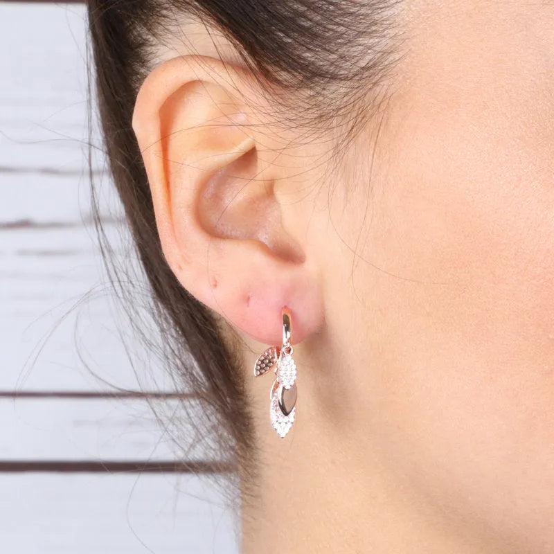 925 Silver hoop earrings with pendants embellished with white zircons